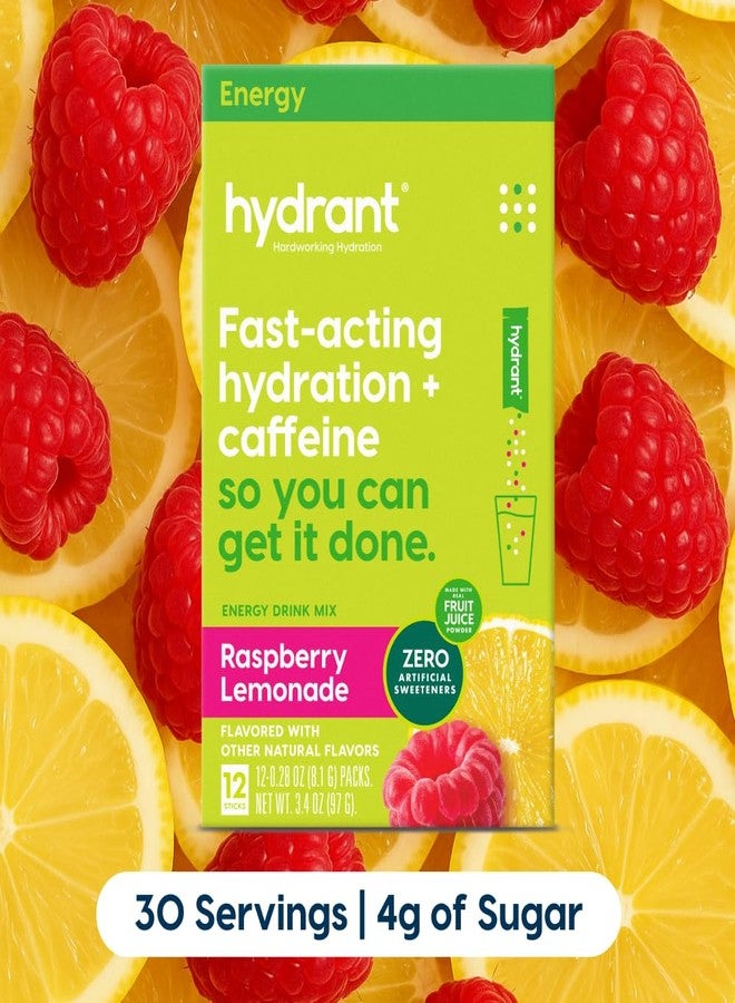Hydrant - Energy Electrolyte Powder, Raspberry Lemonade Flavor, 12 Caffeine & L-Theanine Energy Rehydration Stick Packs - Low Sugar Energizing Powder for Daily Use - Image 2